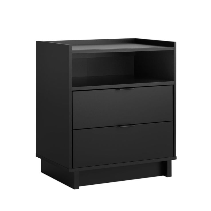 a black nightstand with two drawers on it