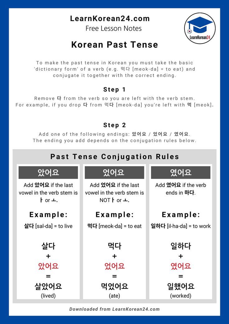 korean past tense worksheet with instructions for beginners to learn english and chinese