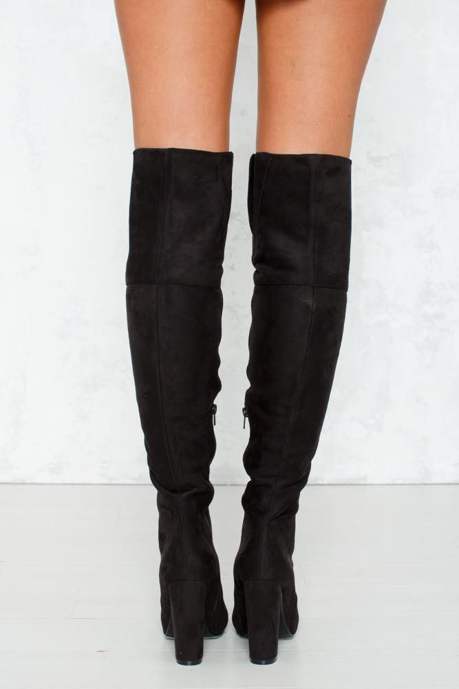 The Lara Boot is the must have shoe for the season! This super sexy thigh high boot is made from a soft, faux suede. With a gusseted side for ease of wear and a chic round toe. We love teaming this boot with a leather mini for a night out or simply styling with a pair of high waist jeans! Black boot. Synthetic fabric. No platform. Heel is 12cm. Size 8 is a EU 39. True to size. Platform Heel, Waist Jeans, Black 7, Synthetic Fabric, Thigh High Boots, Jeans Black, Girls Best Friend, Leather Mini, Thigh High