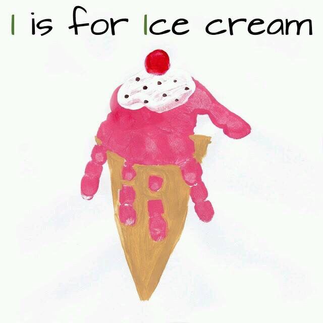 a drawing of an ice cream cone with a cherry on top and the words i is for ice cream above it