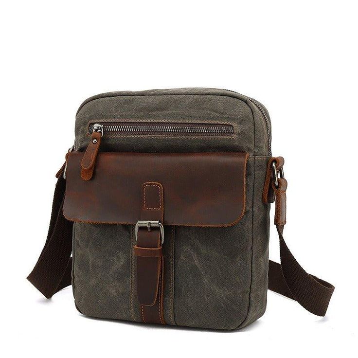 The Waxed Canvas Small Messenger Bag Vintage from Woosir is a stylish and functional bag designed for everyday use. It is made from a waterproof canvas material and features an adjustable shoulder strap, and a front zipper pocket for easy access to your items. This bag is perfect for carrying laptops, tablets, books, documents, and other items.   
ITEM FEATURES   
- 1 x Main Compartment 
- 1 x Front Buckle Pocket 
- 1 x Front Zipper Pocket 
- 1 x Interior Zipper Pocket 
- 2 x Slot Pockets 
- 1 x Back Zipper Pocket 
- Waterproof& Durable 
- Adjustable Shoulder Strap 
 
 
  
 ITEM DETAILS   
*Item Type: Messenger Bag 
*Material: Waxed Canvas& Crazy Horse Leather 
*Size: L22 *W8 *H26(CM) 
*Net Weight: 0.5kgs 
*Color: Coffee/ Army Green/ Grey 
*Closure Type: Zipper 
*Style: Vintage 
  
 
 CARE Outdoor Canvas Shoulder Bag With Zipper, Outdoor Shoulder Satchel With Zipper Closure, Outdoor Zipper Closure Shoulder Satchel, Outdoor Canvas Shoulder Bag With Zipper Pocket, Outdoor Canvas Satchel With Zipper Closure, Outdoor Canvas Bags With Zipper Closure, Outdoor Canvas Bags With Zippered Closure, Canvas Bags With Zipper Pocket For Outdoor Activities, Practical Canvas Backpack Shoulder Bag