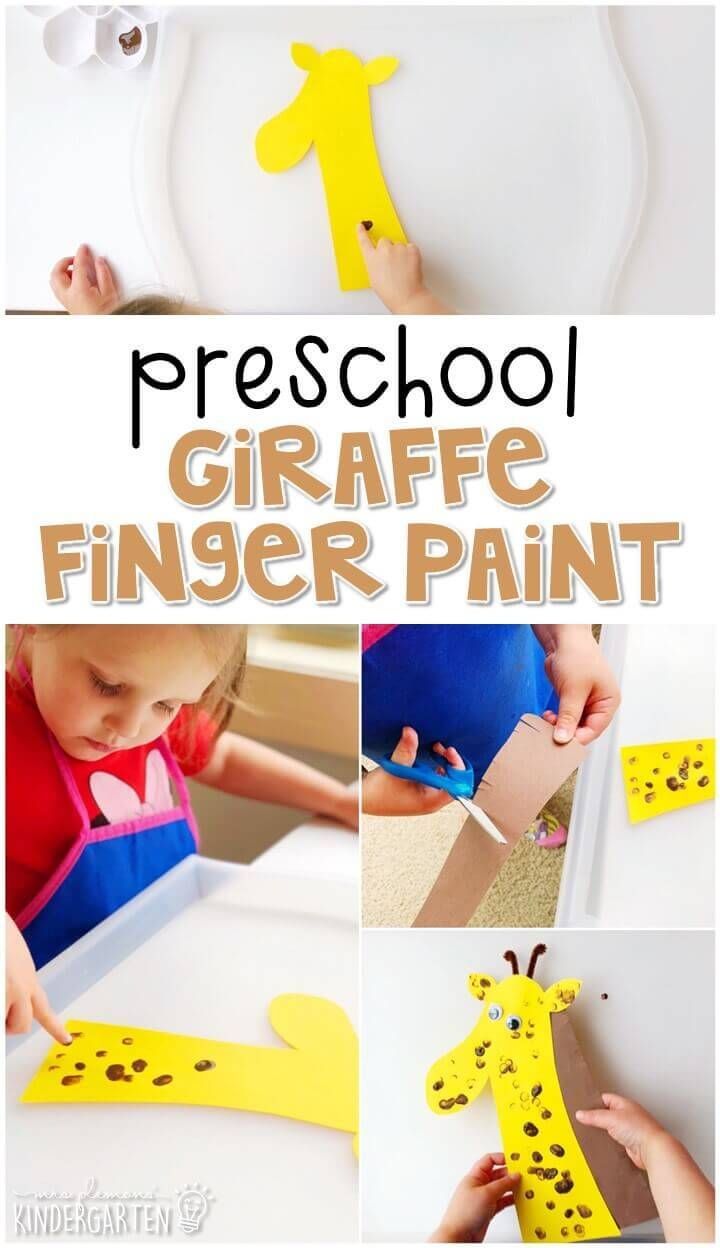 a collage of photos showing how to make a paper giraffe finger paint