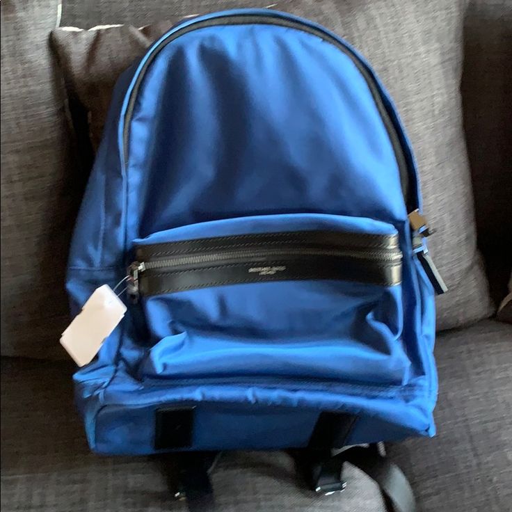 Bagpack Mk Luxury Blue Backpack For Everyday Use, Luxury Blue Backpack For Everyday, Designer Blue Standard Backpack, Luxury Blue Everyday Backpack, Designer Blue Backpack For Everyday Use, Designer Blue Backpack For Daily Use, Luxury Blue School Bag, Blue Backpack With Dust Bag For Everyday Use, Michael Kors Backpack For School