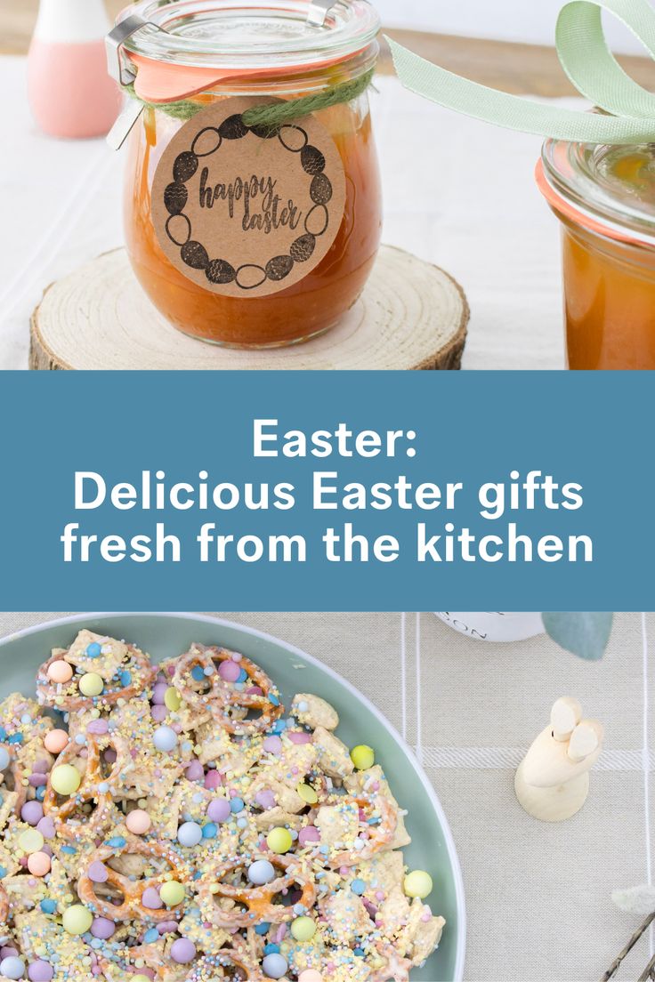 an easter dessert is on the table next to a jar of jelly and some cookies