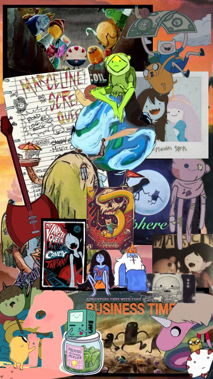 a collage of various cartoon characters and their names on it's side, with the words business time written below them