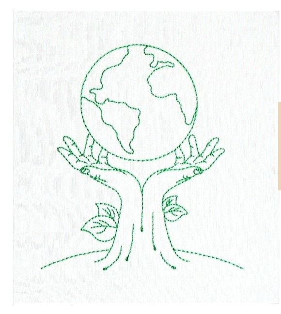 a drawing of a tree with hands holding the earth