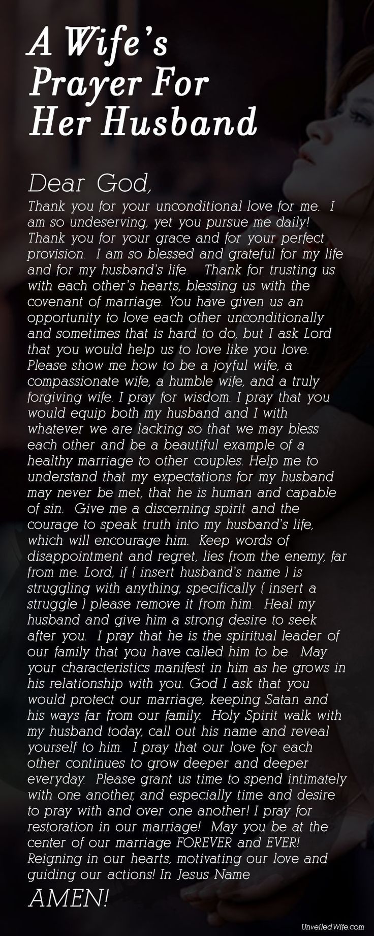 the back cover of a woman's prayer for her husband