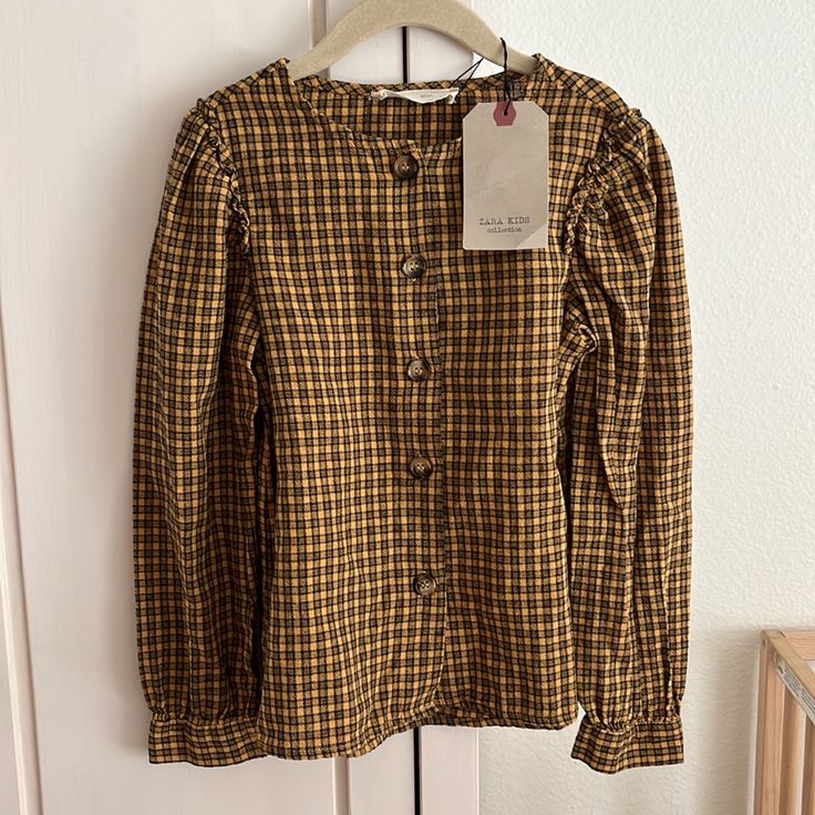 Zara Girls (Nwt) | Autumn Fall Ruffle Plaid Check Button Down Shirt Top Blouse Size 8 Bundle And Save Barbie Bodysuit, Romantic Lace Blouse, Puff Sleeves Top, Black Lace Tank Top, Baby Boy Tops, Kids Blouse, White Shirt Blouse, Peplum Shirts