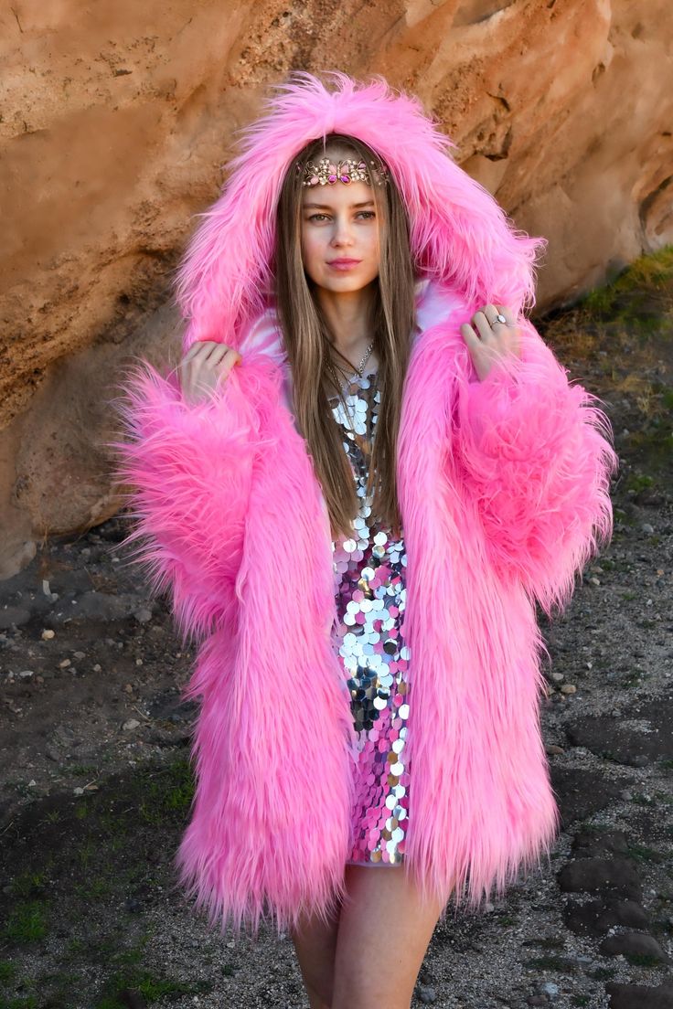 Barbie Pink Faux Fur Coat with Hood Embrace your inner fashionista with this stunning Barbie Pink Long Pile Faux Fur Coat. Perfect for making a bold statement, this luxurious coat is as cozy as it is eye catching. Whether you're stepping out for a special occasion or simply adding a pop of color to your everyday wardrobe, this faux fur coat is a must-have addition. Stay warm, stay stylish, and turn heads wherever you go! 💯 % handmade in LA Barbie Outfits Winter, Barbie Rosa, Pink Faux Fur Coat, Barbie Outfits, Celtic Goddess, Coat With Hood, Pink Faux Fur, Womens Jackets, Pink Coat