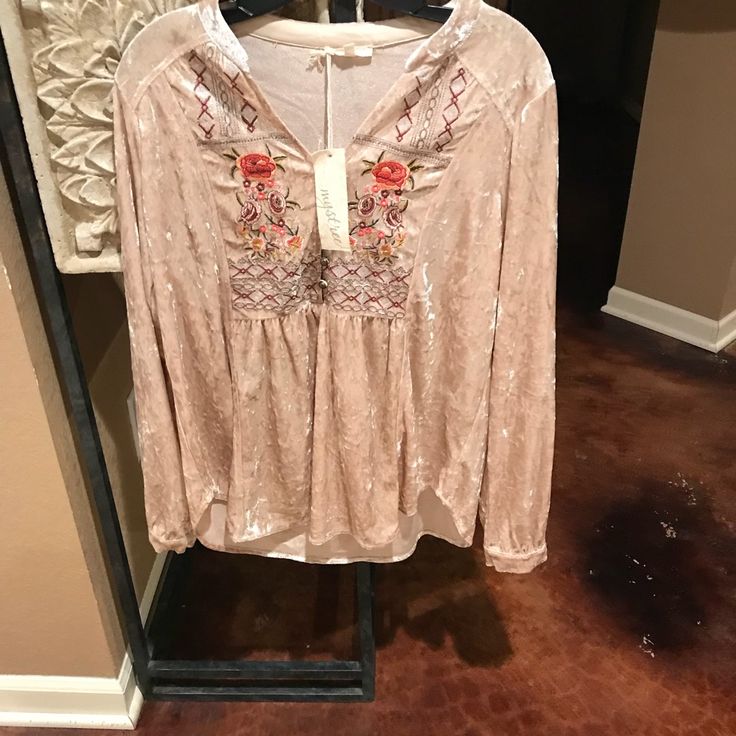 Velvet Embroidered Top Festive Fall Blouse With Floral Embroidery, Fall Festive Floral Embroidered Blouse, Pink Embroidered Blouse For Fall, Embroidered Pink Blouse For Fall, Spring Festive Long Sleeve Top, Festive Long Sleeve Tops For Spring, Fall Floral Embroidered V-neck Top, Casual Embroidered Top For Spring Festive, Casual Embroidered Top For Spring Festive Occasion