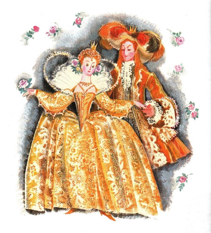 an illustration of two women dressed in fancy clothing