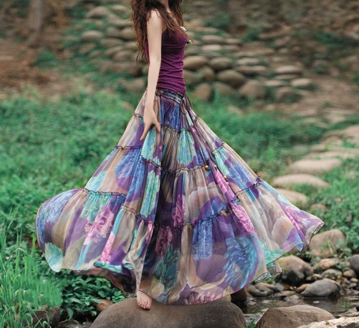 Long Chiffon Skirt, Floral Print Maxi Skirt, Event Organizer, Pleated Chiffon Skirt, Romantic Floral Print, Print Maxi Skirt, Bohemian Skirt, Chiffon Floral, Pleated Chiffon