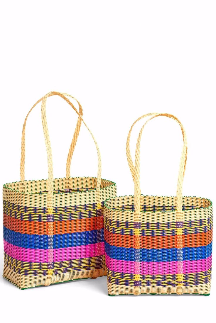 Sturdy hand woven tote bags. Made in El Salvador from repurposed materials. Sizes: M- 10x13 tall L-12x15 tall Color: Pink/Blue/Tan See other colors Eco-friendly Multicolor Straw Bag For Everyday, Multicolor Woven Bags For Shopping, Multicolor Woven Shopping Bags, Multicolor Weaving Bags For Shopping, Multicolor Weaving Shopping Bag, Everyday Multicolor Woven Beach Bag, Multicolor Basket Beach Bag With Weaving, Eco-friendly Multicolor Woven Bag, Multicolor Woven Basket Beach Bag