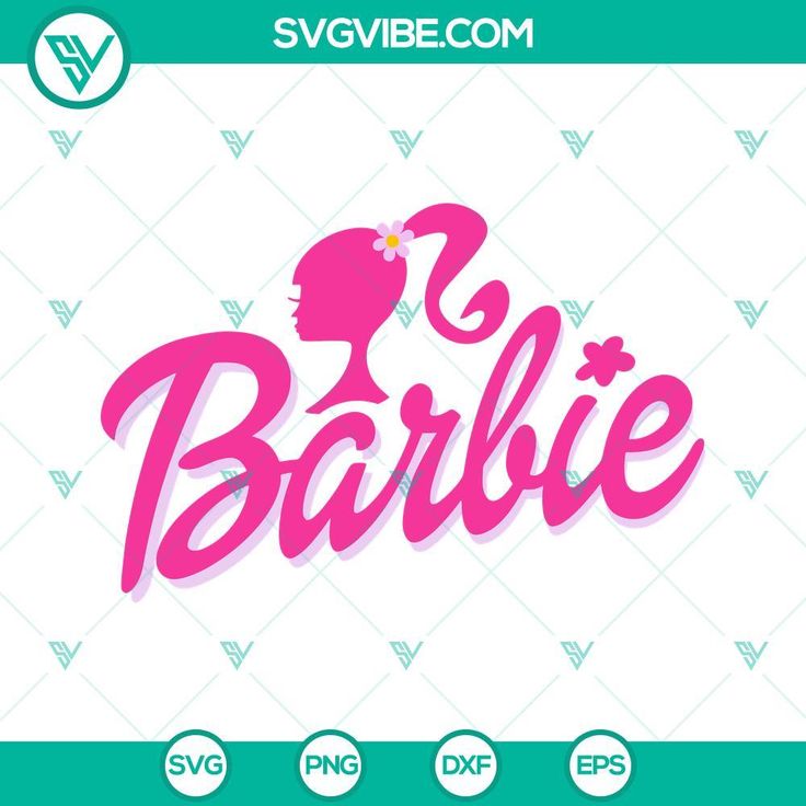 the word barbie in pink on a white background