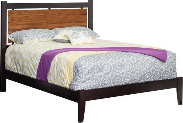 a bed with a wooden headboard and foot board on top of it's frame