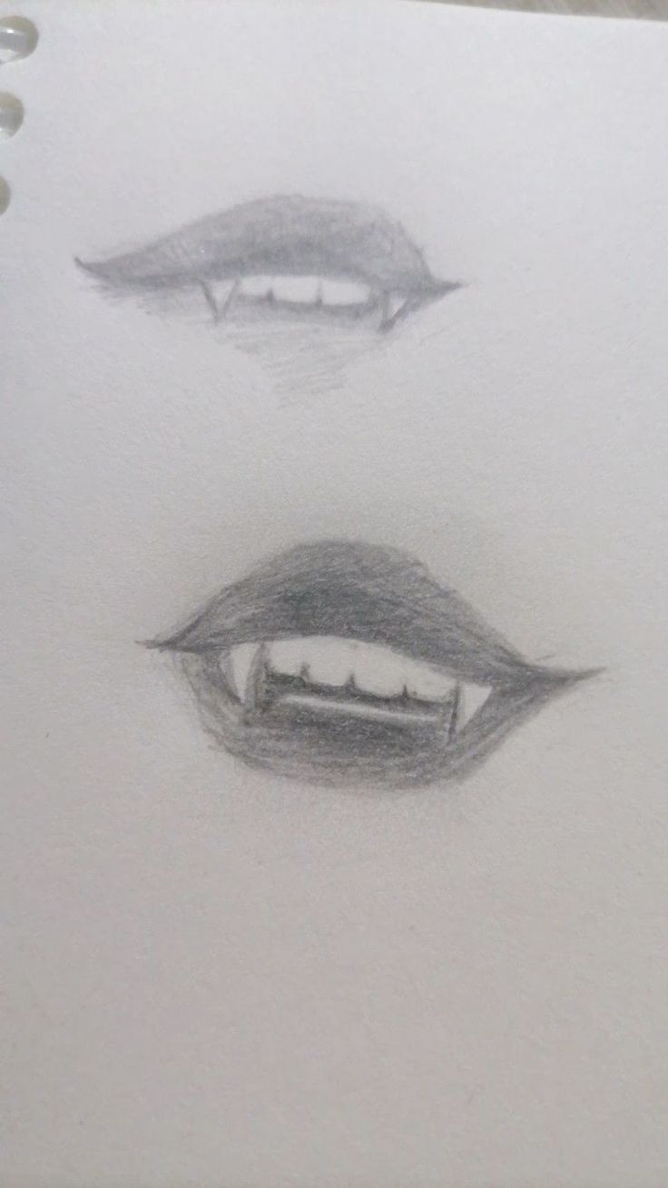 pencil drawing of two lips with their mouths open