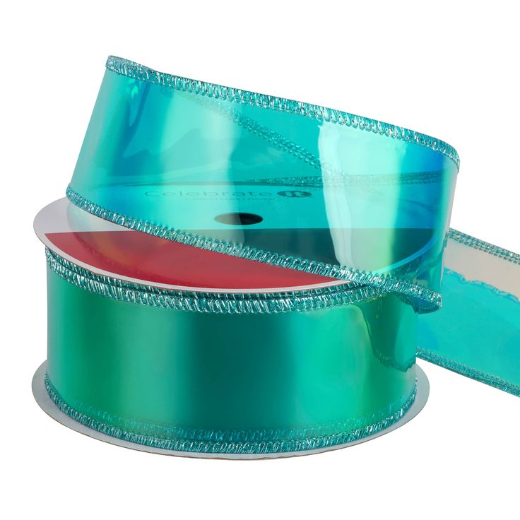 two rolls of shiny blue and green ribbon