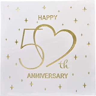 a white napkin with gold foil on it that says happy 55th anniversary and stars in the background