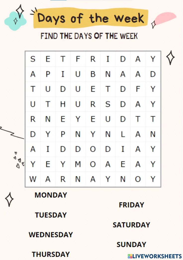 the days of the week word search