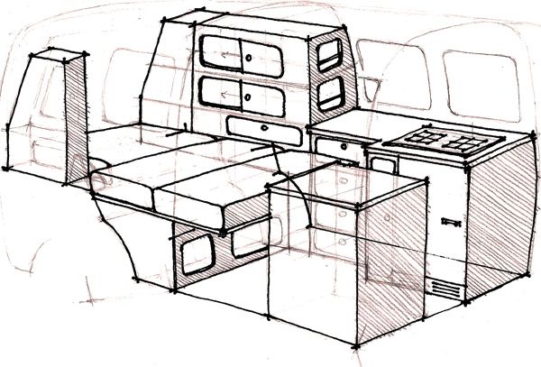 a drawing of an oven and stove in the shape of a car with its door open