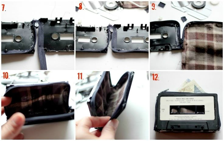 instructions for how to make a wallet out of an old cassette player's case