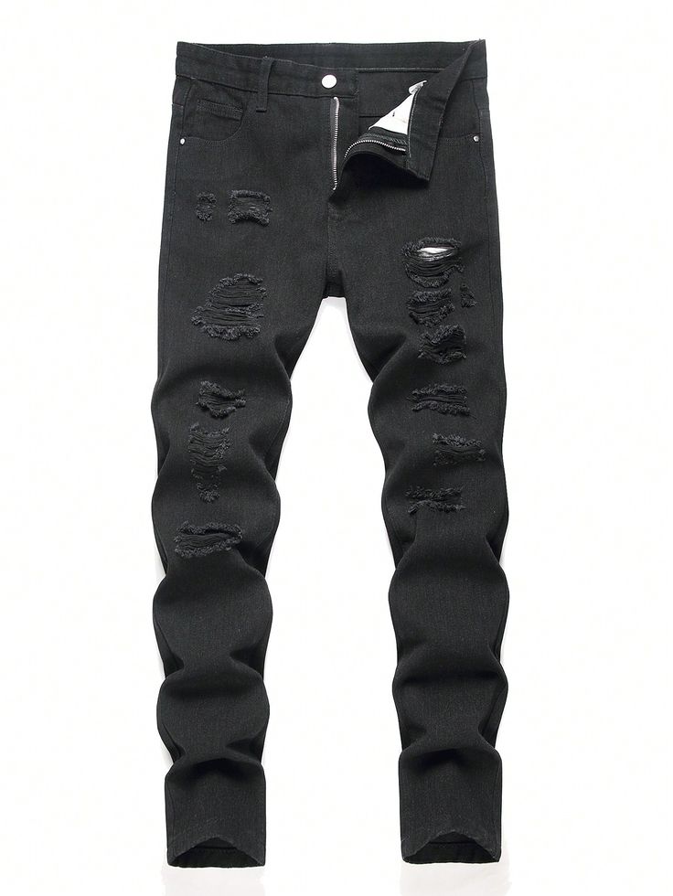 Teen Boy Fit Black Distressed Straight Leg Jeans Black    Denim Plain Straight Leg Non-Stretch  Teen Boys Clothing, size features are:Bust: ,Length: ,Sleeve Length: Jeans Pants Outfit, Hair Twists, Drawings Tutorials, Pants Outfit Men, Mens Casual Outfits Summer, Teen Boy Outfits, Boys Fits, Cheap Jeans, Painted Jeans