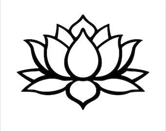 a black and white drawing of a lotus flower