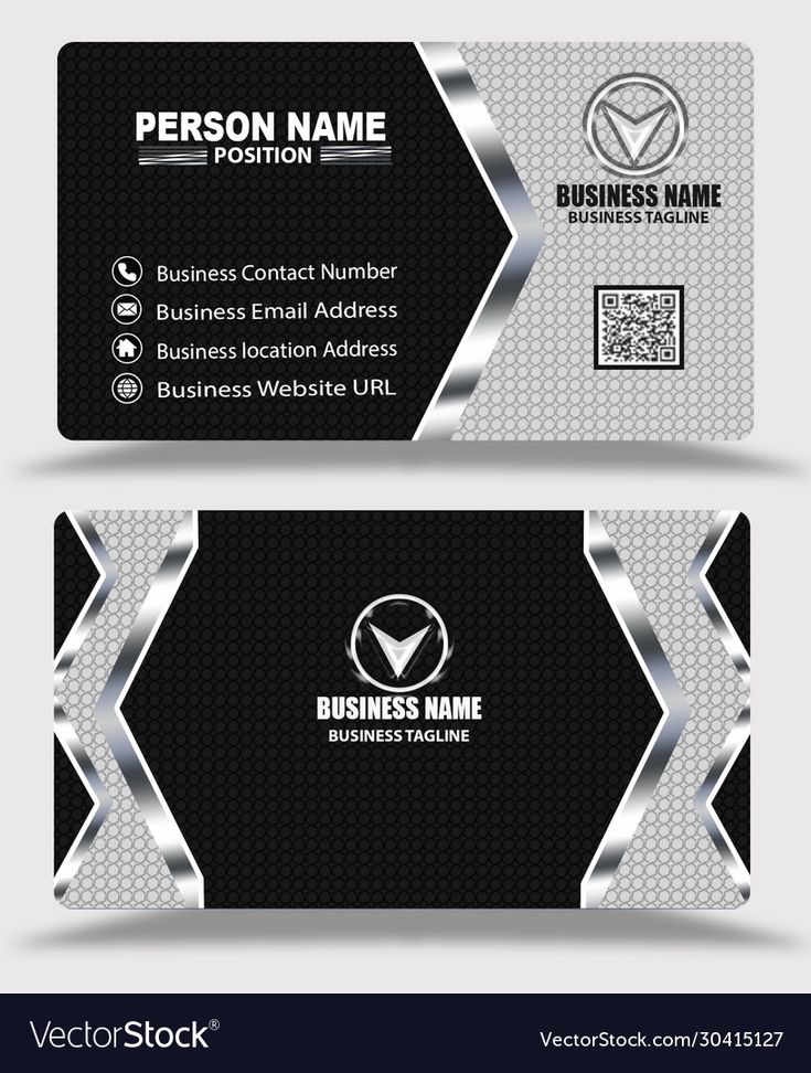 two business card templates with silver and black