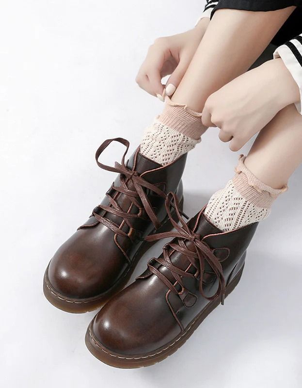 Comfortable Retro Leather Lace-up Mary Jane Boots — Obiono Spring Boots With Front Lace-up Fastening And Round Toe, Brown Lace-up Shoes For Fall, Casual Brogue Ankle Lace-up Boots, Casual Brown Ankle-high Lace-up Boots, Winter Lace-up Boots With Brogue Detailing, Casual Brown Lace-up Boots With Round Toe, Brown Lace-up Martin Boots For Fall, Fall Lace-up Boots With Brogue Detailing And Round Toe, Fall Lace-up Brogue Boots With Round Toe