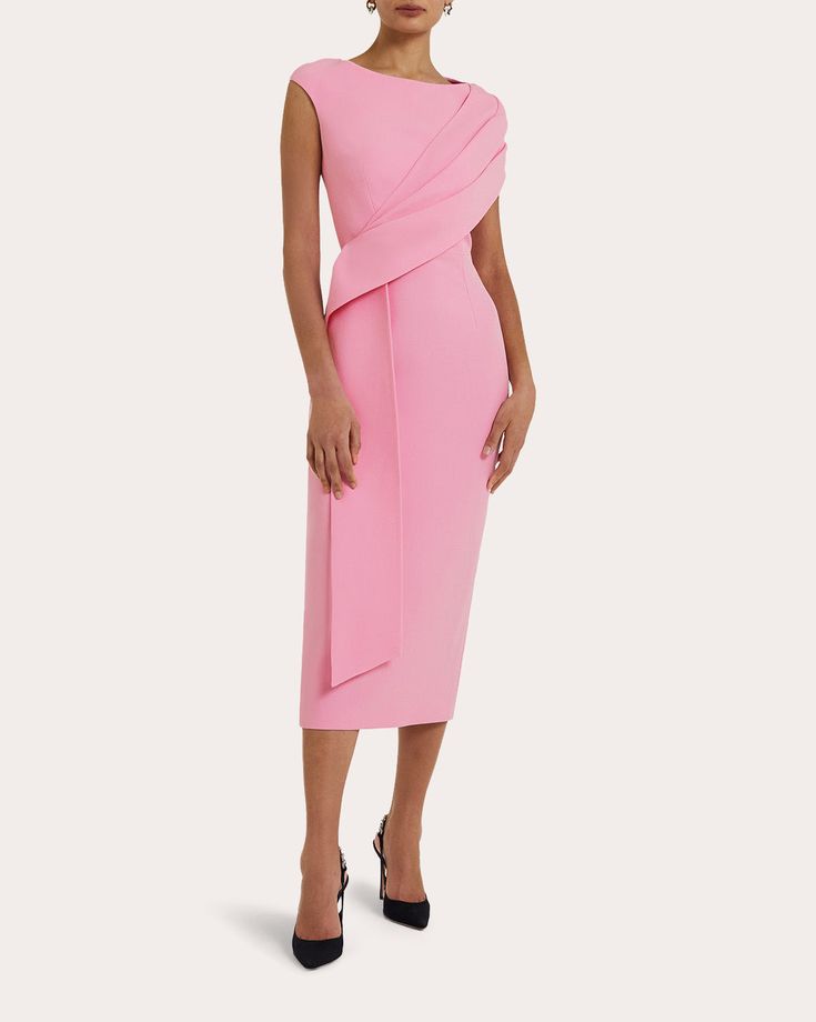 Oscar Fashion, Sleeve Silhouette, Stylish Short Dresses, Draped Midi Dresses, Glam Outfit, Elegant Dresses Classy, Draped Top, Pink Dresses, Daytime Dresses