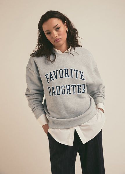 THE COLLEGIATE SWEATSHIRT Collegiate Sweatshirt, Lace Jacket, Favorite Daughter, Mother Denim, The Class, Oversized Sweatshirt, Sweater Blouse, Grey Sweatshirt, Fall Trends