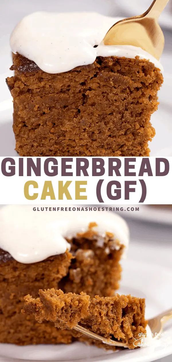 a close up of a slice of gingerbread cake on a plate with a fork