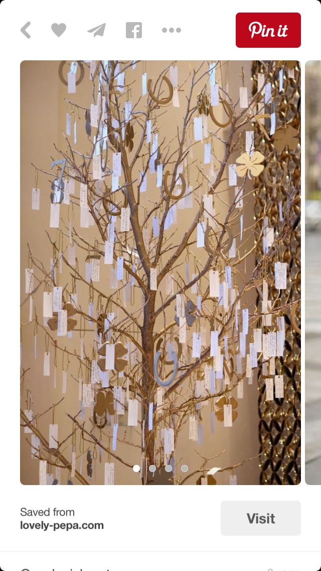 an image of a tree that has been decorated with pictures and paper notes on it