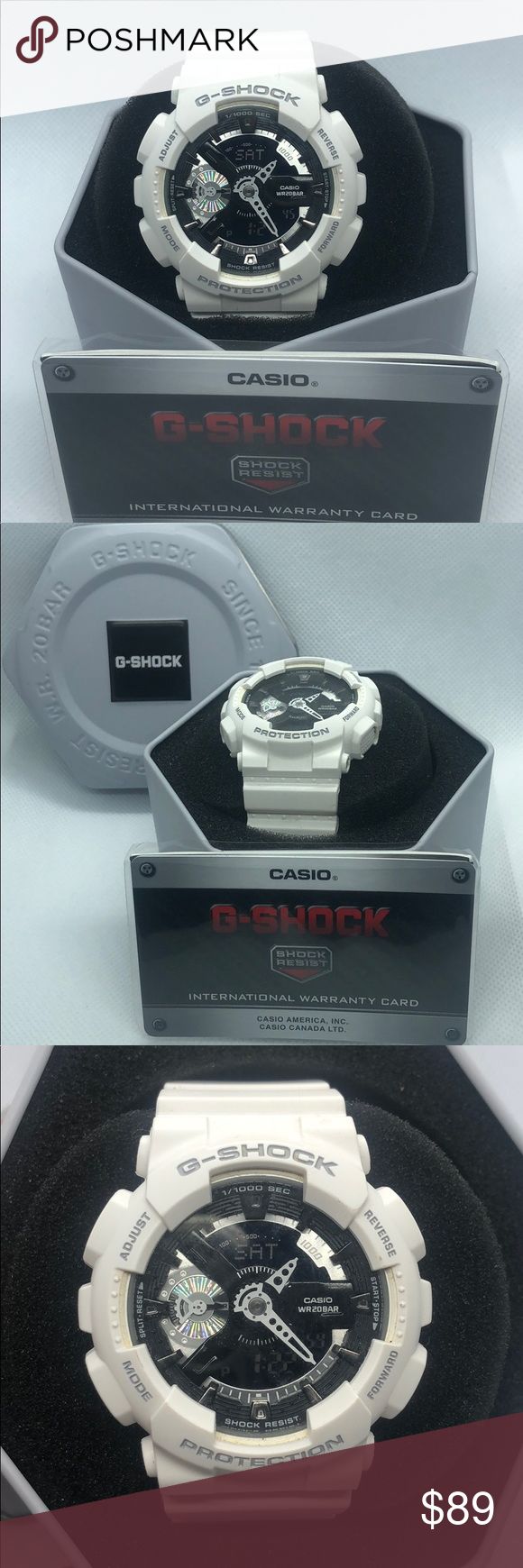 Women’s G-SHOCK White Watch WR20BAR Super stylish watch!!! White band and black face with some amazing features to boot. Worn literally 4-5 times and basically brand new. Comes with tin and card. Great for a gift! G-Shock Accessories Watches Casual White Watches For Outdoor, Casual White Chronograph Watch, White Casual Chronograph Watch, Casual White Analog Watches, Casual White Outdoor Watches, G Shock White, Gshock Dw5600, White Watch, White Band