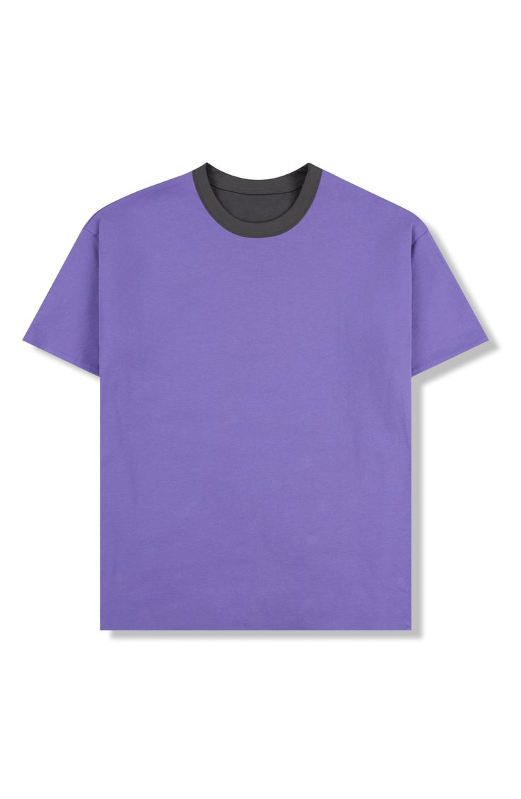 Flip the script on your look in this graphic T-shirt cut from heavyweight cotton in a reversible design that lets you choose between two colors for the day. 28" length (size Medium) Crewneck Short sleeves 100% cotton Machine wash, line dry Imported Purple Relaxed Fit T-shirt For Streetwear, Sporty Purple T-shirt With Graphic Print, Purple Short Sleeve T-shirt For Streetwear, Purple Graphic Tee With Relaxed Fit, Basic Purple T-shirt With Relaxed Fit, Basic Purple Short Sleeve T-shirt, Purple Relaxed Fit Sporty Tops, Purple Crew Neck Graphic Tee, Purple Crew Neck Top With Letter Print