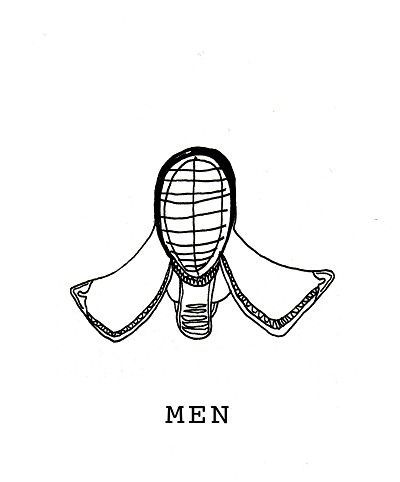 a drawing of a mask with the words men below it