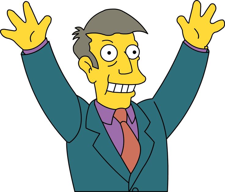 the simpsons character is wearing a suit and holding his hands in the air with both hands