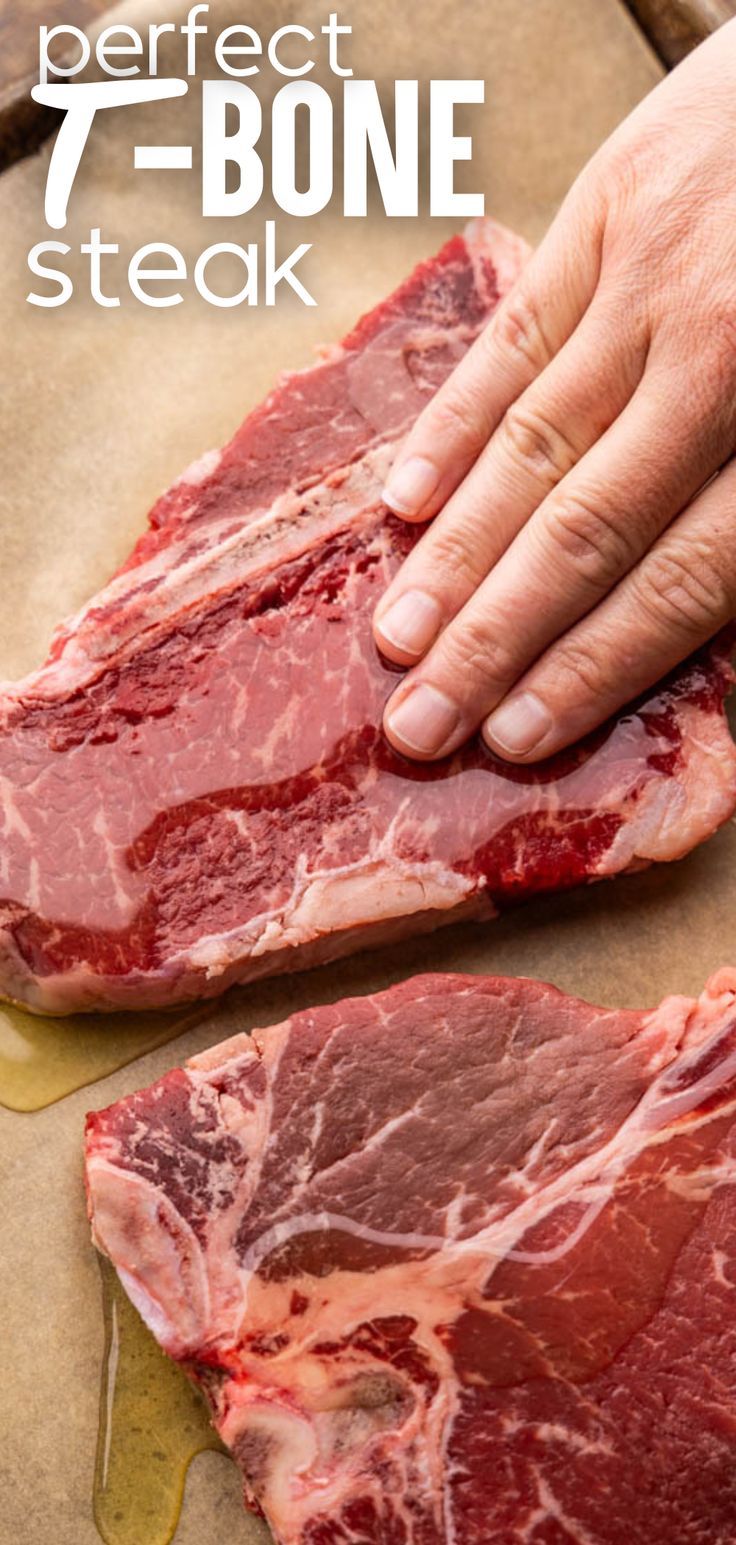 a person is cutting up some meat on a table with the words perfect bone steak