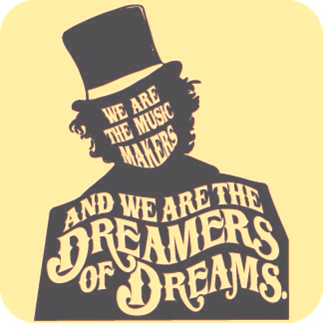 we are the music makers and we are the dreamers of dreams sticker on an orange background