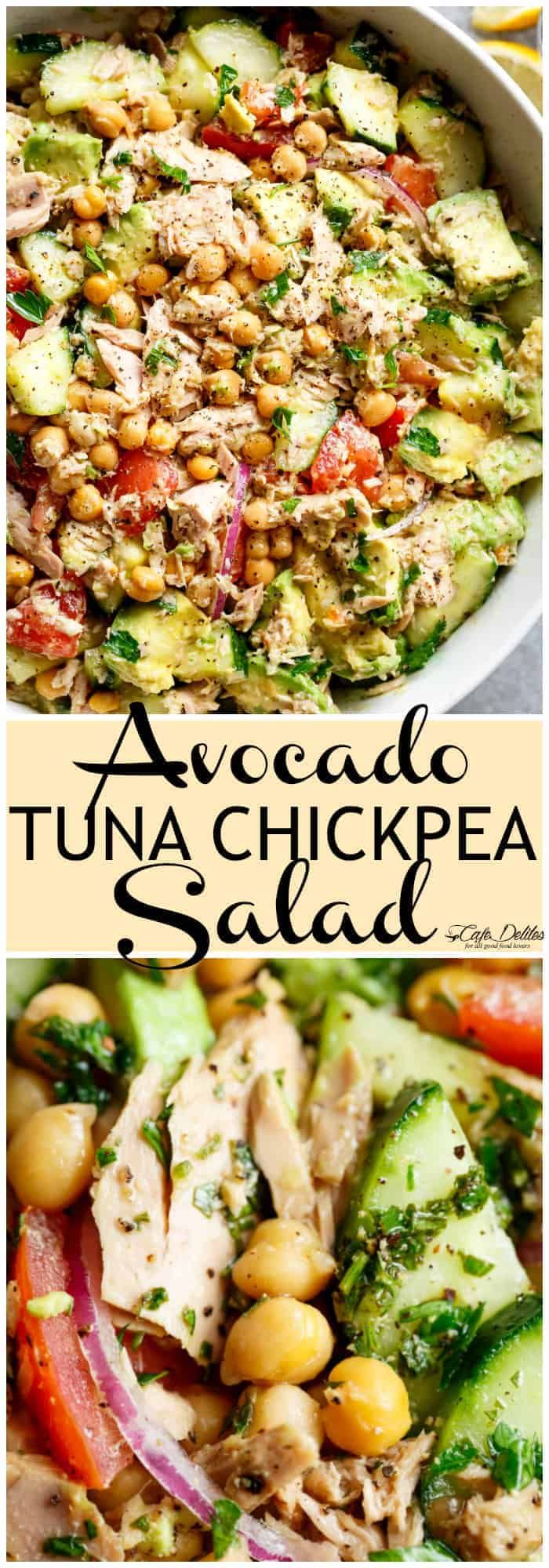 this is an image of a salad with tuna and chickpea