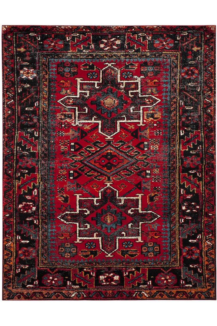 The Vintage Hamadan Collection's Darius Area Rug brings a refined look of antiquity to today's exciting home decor with richly colored Persian area rugs. This rug features high-performance, durable construction making it resistant to pulls from playful pets and under normal, household conditions, this rug is resistant to shedding. Safavieh works with product safety research and test institute OEKO-TEX to ensure that this rug has passed Standard 100 by OEKO-TEX tests for harmful substances to ensure that it is harmless in human ecological terms. Red Persian Rug Living Room, Red Contrast Color, Persian Rug Living Room, Red Persian Rug, House Color Palettes, Bedroom Area Rug, Transitional Area Rugs, Persian Area Rugs, Red Area Rug