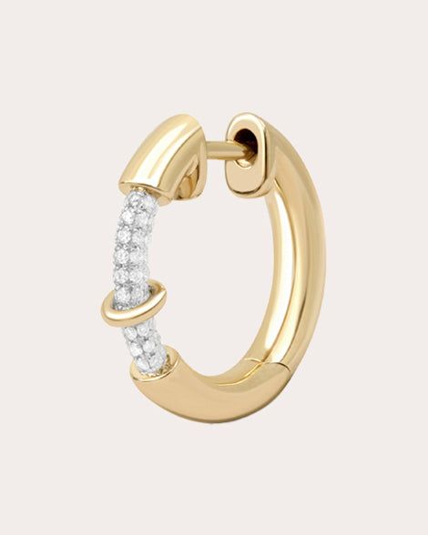 Crafted from solid 14-karat gold, this hoop earring interrupts its tubular design with pavé-set diamond embellishments and a single ring motif. From Rainbow K’s Endless Collection, modern and edgy pieces that transcend time. Sold as a single Hinge closure 14k yellow gold and white diamond Diamond carat: 0.17 ctw Diamond color: F Diamond clarity: VS Diamond cut: round Polish with soft cloth Made in Hong Kong If you would like to consult with a fine jewelry expert, please email us at jewelryconcie Triple Band Ring, Constellation Ring, Single Ring, Vs Diamond, Diamond Carat, White Gold Band, Gold Diamond Rings, Diamond Color, Jewelry Rings Engagement