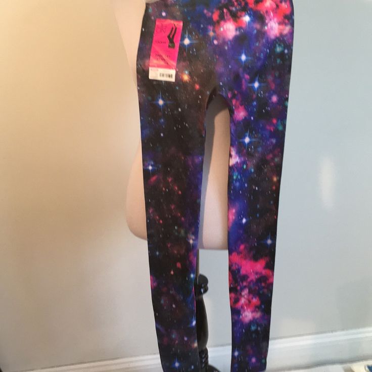 Brand New Nobo Ankle Leggings With Galaxy Print, Very Striking, 92% Polyester, 8% Spandex, Size Xs. (1377) Bellbottom Leggings, Lace Fabric Galaxy Inspired, Galaxy Pants, Bell Bottom Leggings, Galaxy Pajamas For Kids, Polka Dot Leggings, Coloured Leggings, Textured Leggings, Holiday Leggings