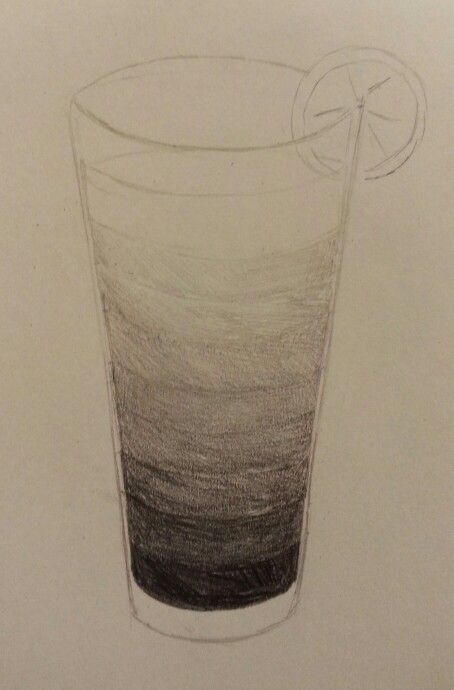 a drawing of a drink with a slice of lemon on the rim