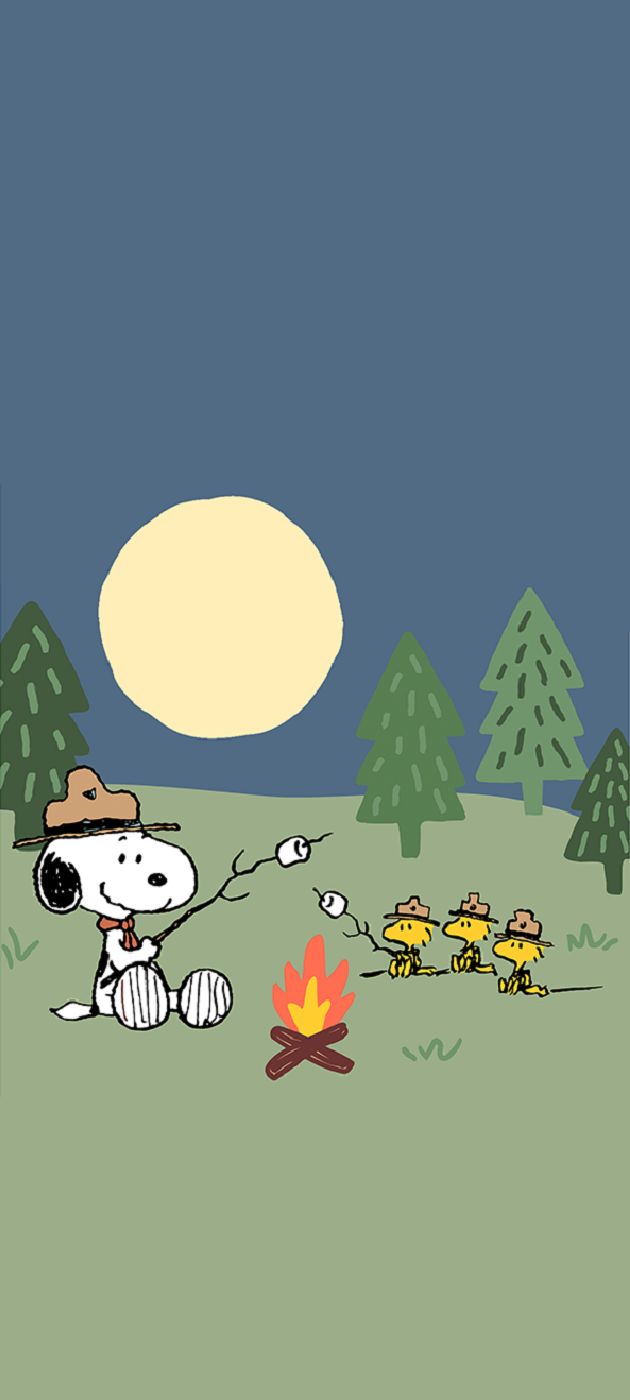 a cartoon dog is sitting in front of a campfire with other dogs around it