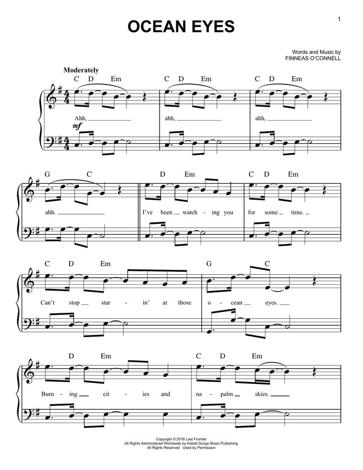 ocean eyes sheet music for piano