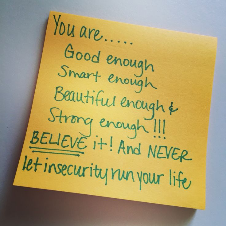 a yellow post it note with words written on it that read, you are good enough smart enough beautiful enough strong enough strong enough