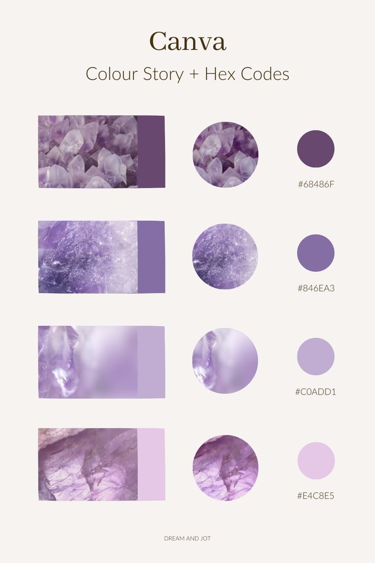 A beige background with four different images of amethyst crystals in a rectangle, a circle image of the same photo and then the corresponding colour hex code beside them. Titled: Canva Colour Story + Hex Codes Amethyst Color Palette, Colour Palette With Hex Codes, Purple Hex, Pisces Color, Color Palets, Minimalist Wallpaper Phone, Calm Color Palette, Vintage Colour Palette, Website Color Palette