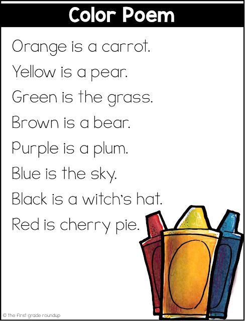 an orange is a carrot yellow is a pear green is the grass brown is a bear purple is a plum blue is the sky red is a cherry pie