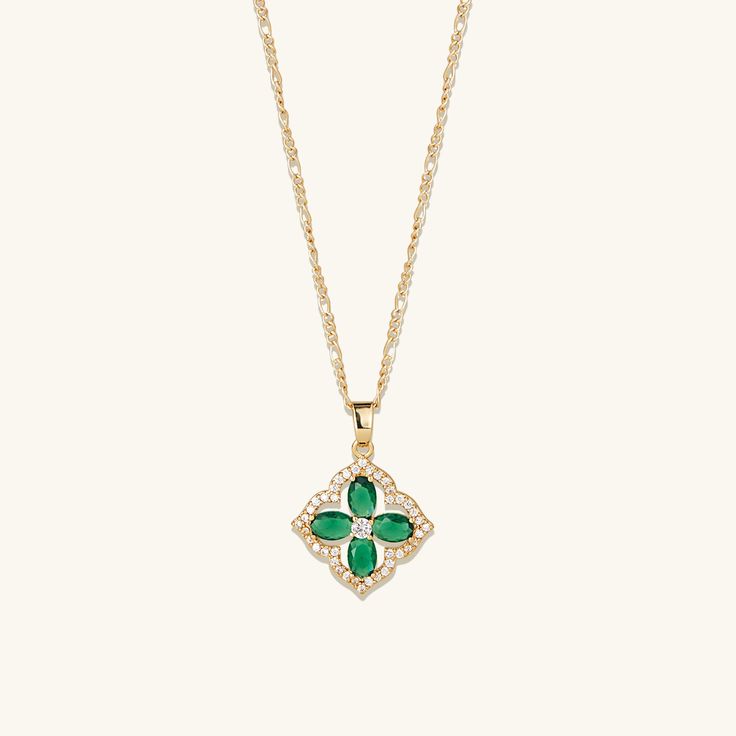 Expertly crafted with high-quality materials and finished with sparkling emerald gemstones, this necklace exudes elegance and sophistication. This necklace is different from regular gold plating because it has a thick layer of 18k Gold on Stainless Steel making it more durable, hypoallergenic, and waterproof. It offers the appearance and quality of gold jewelry at a more affordable cost. • Dipped in 18k Gold • Hypoallergenic & Waterproof Vintage Clover, Clover Necklace, Fancy Jewelry, Emerald Gemstone, Vintage Necklace, Gold Plating, Timeless Design, Gold Jewelry, 18k Gold